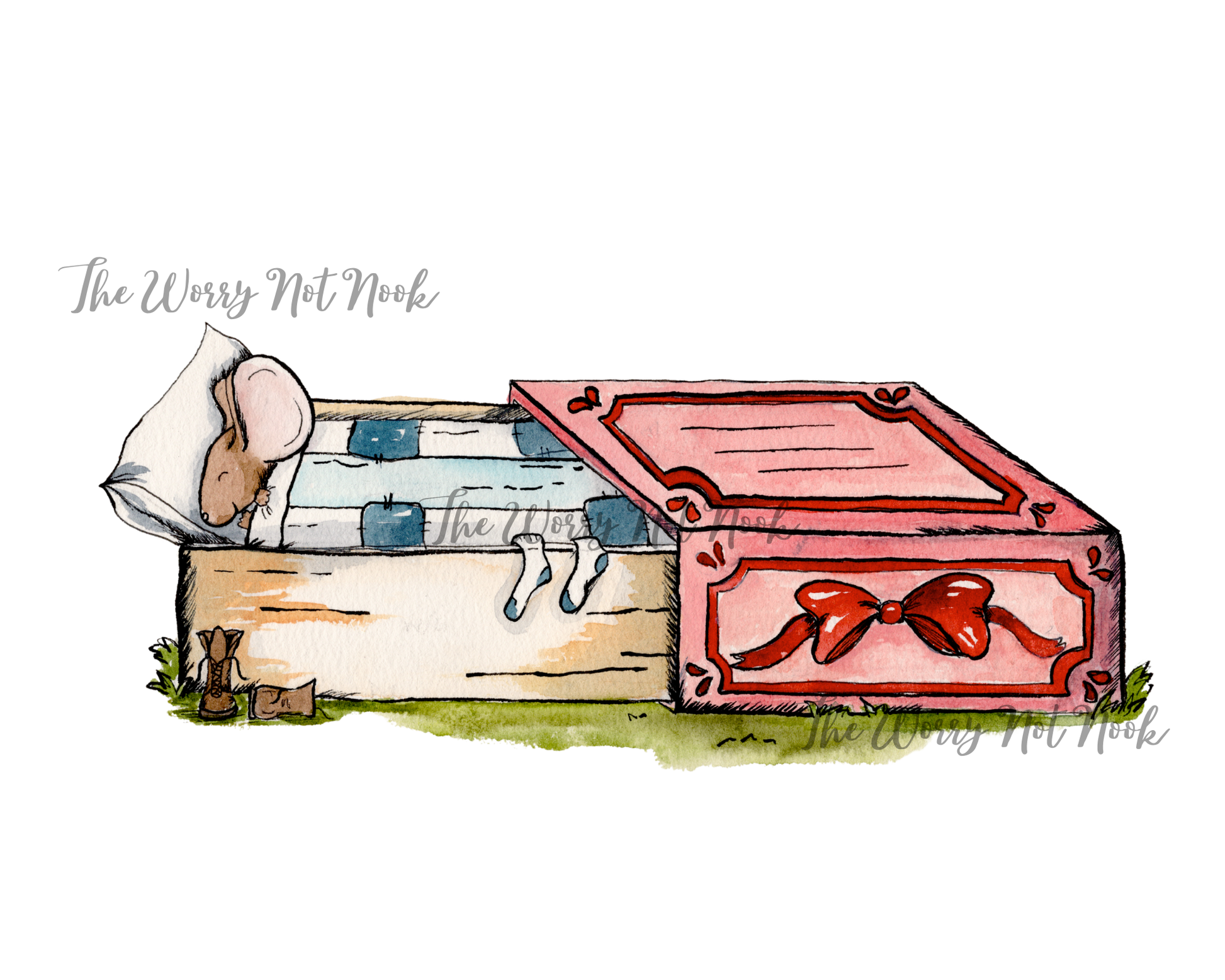 Illustration of a mouse sleeping in a matchbox.