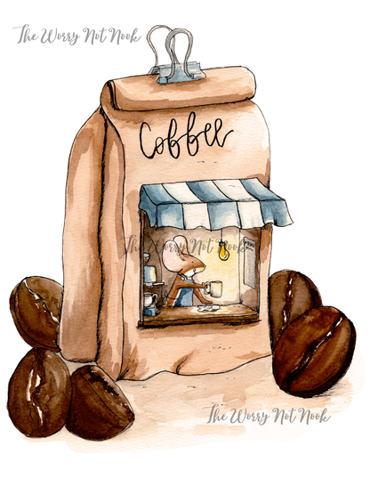 Mouse Selling Coffee Print